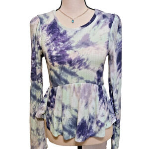 Good Luck Gem Long Sleeve Top Tie Dye look Peplum M NWT